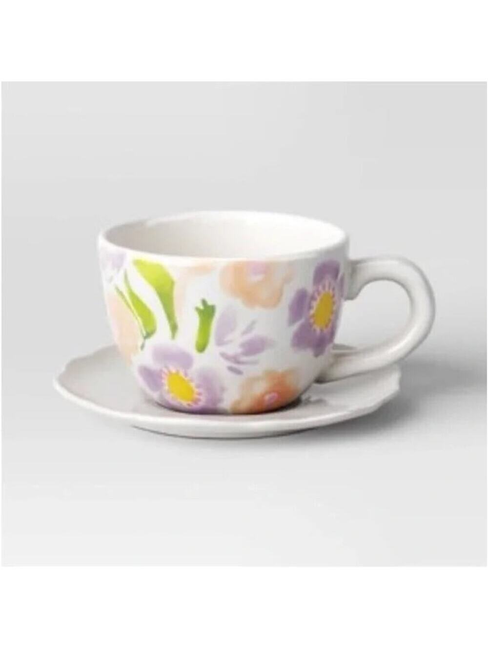 Threshold NWOT Stoneware Peek-a-Boo Bunny Floral Tea Cup and Saucer